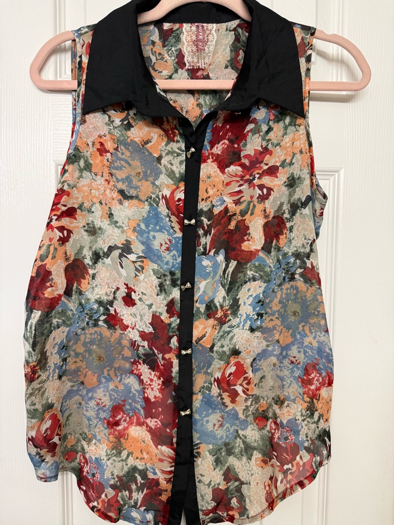 Mauve - Anthropologie Floral Sleeveless Button-Front Top With Black Collar